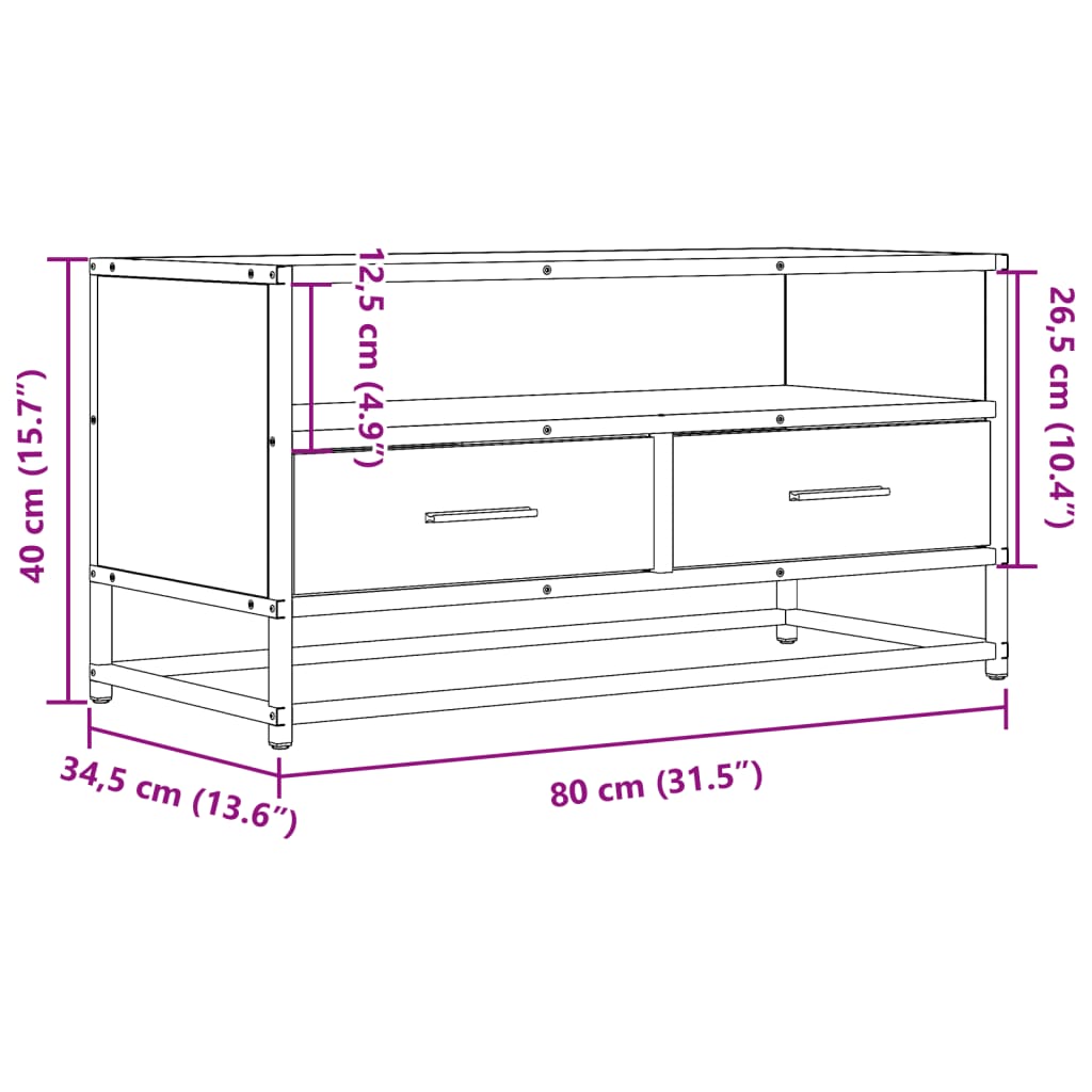 vidaXL Έπιπλο Τηλεόρασης Sonoma Δρυς 80x34,5x40εκ Επεξ. Ξύλο/Μέταλλο