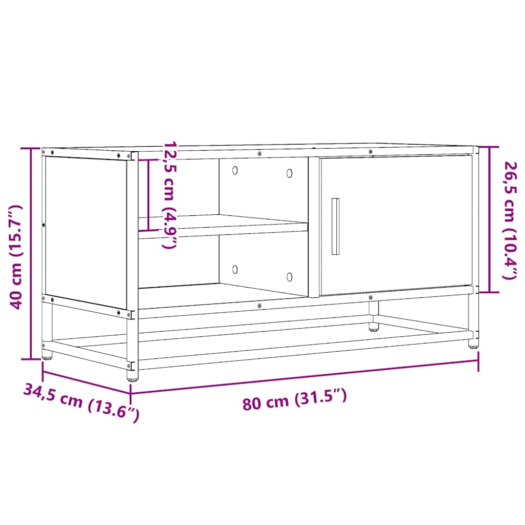 vidaXL Έπιπλο Τηλεόρασης Καφέ Δρυς 80x34,5x40εκ Επεξ. Ξύλο/Μέταλλο