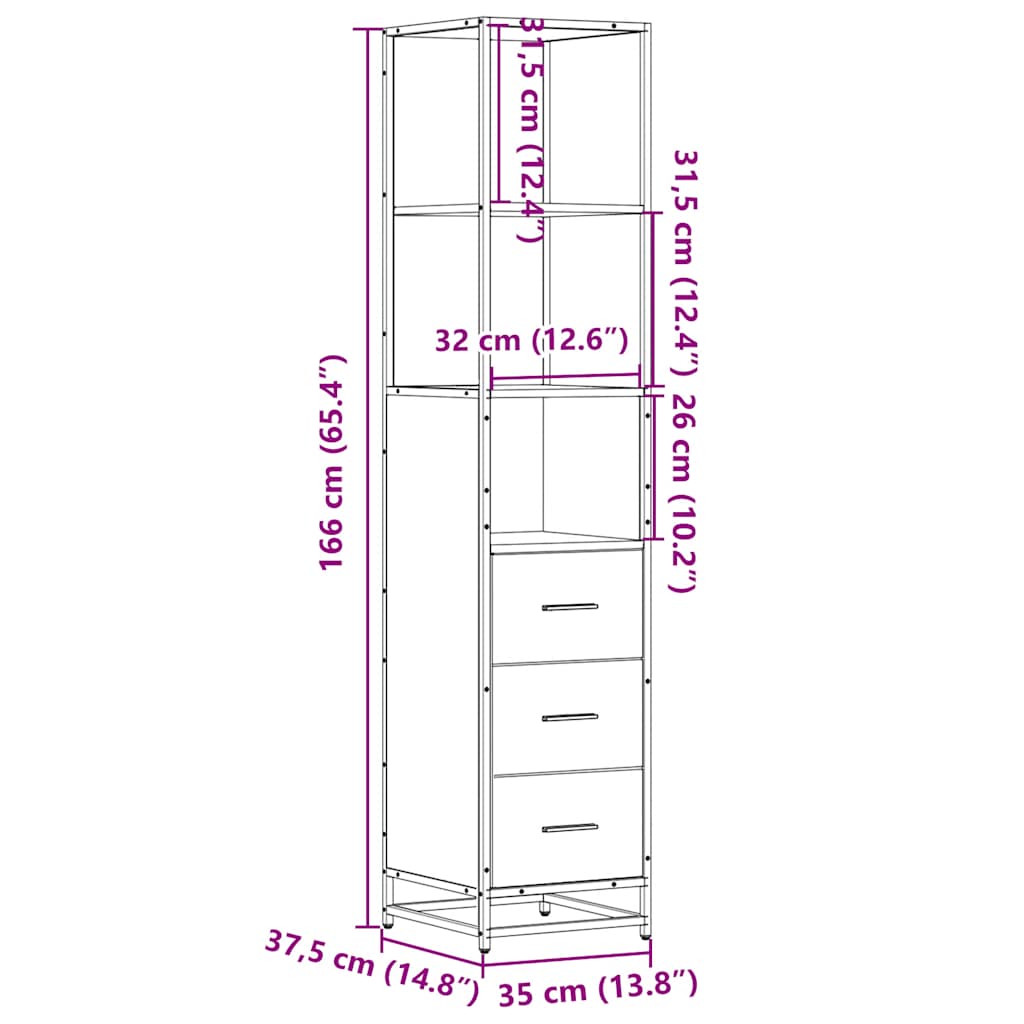 vidaXL Ντουλάπι μπάνιου Sonoma Oak 35x37,5x166 cm Κατασκευασμένο ξύλο