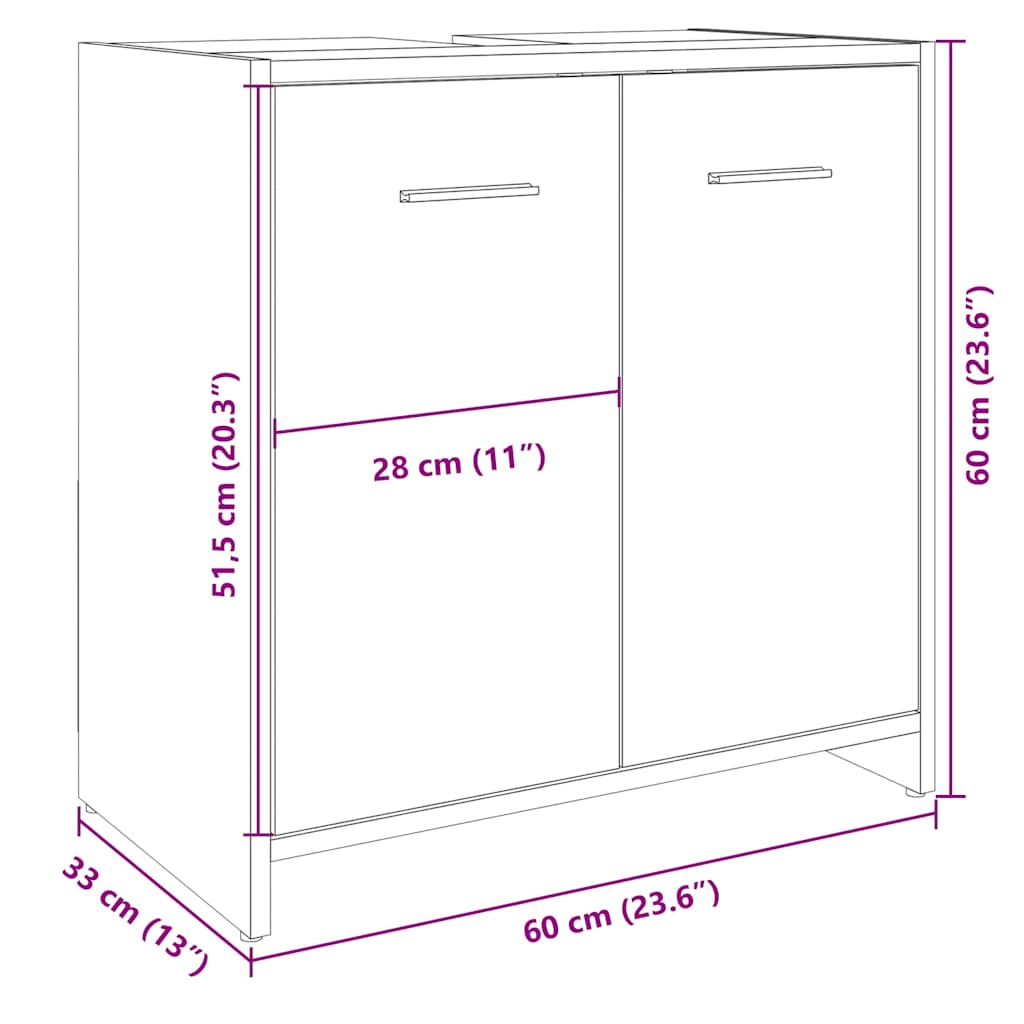 vidaXL Ντουλάπι Νιπτήρα Μπάνιου Sonoma Δρυς 60x33x60 εκ. Επεξ. Ξύλο