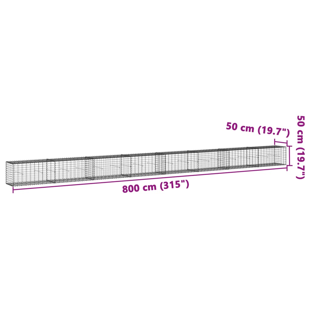 vidaXL Συρματοκιβώτιο με Κάλυμμα 800x50x50 εκ. από Γαλβανισμένο Χάλυβα