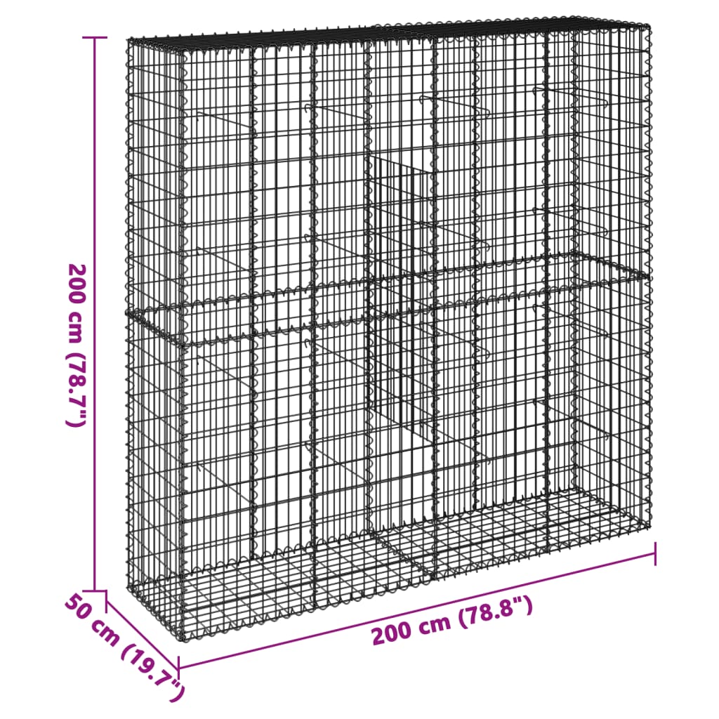 vidaXL Συρματοκιβώτιο με Κάλυμμα 200x50x200 εκ από Γαλβανισμένο Χάλυβα