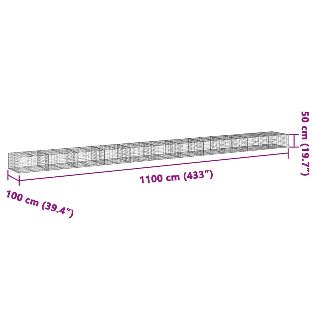vidaXL Συρματοκιβώτιο με Κάλυμμα 1100x100x50εκ από Γαλβανισμένο Χάλυβα