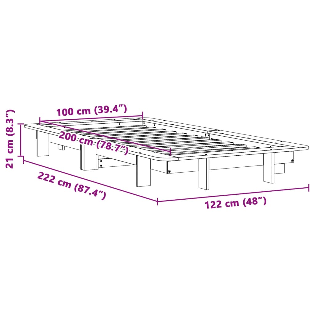 vidaXL Σκελετός Κρεβ. Χωρίς Στρώμα Καφέ Κεριού 100x200 εκ Μασίφ Πεύκο