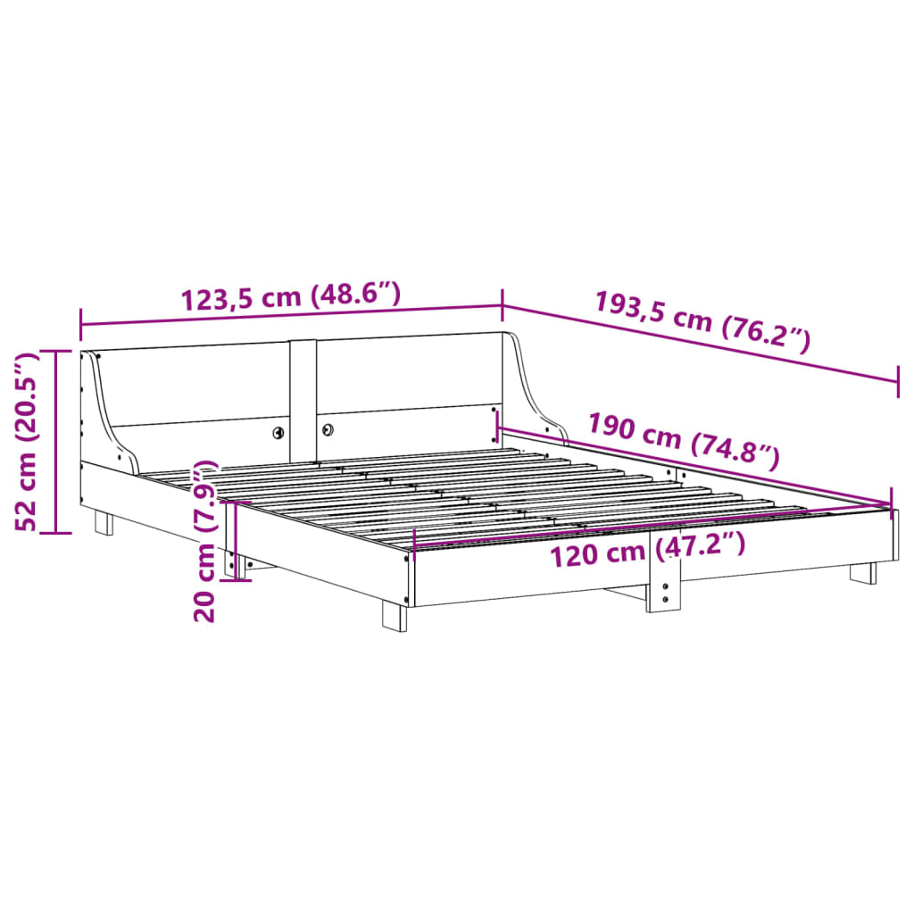 vidaXL Σκελετός Κρεβατιού Χωρίς Στρώμα 120x190 εκ Μασίφ Ξύλο Πεύκου