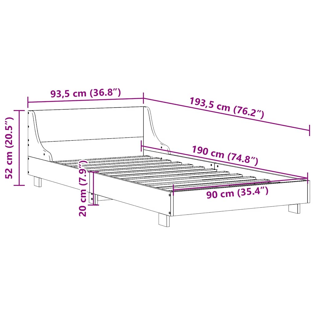 vidaXL Σκελετός Κρεβ. Χωρίς Στρώμα Καφέ Κεριού 90x190 εκ Μασίφ Πεύκο