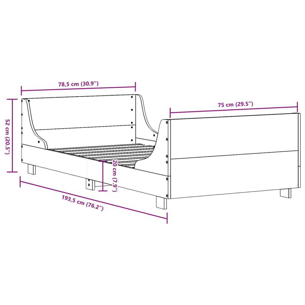 vidaXL Σκελετός Κρεβατιού Χωρίς Στρώμα 75x190 εκ Μασίφ Ξύλο Πεύκου