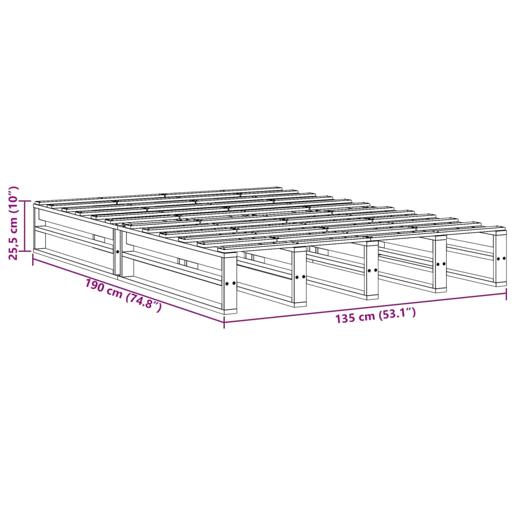 vidaXL Σκελετός Κρεβ. Χωρίς Στρώμα Καφέ Κεριού 135x190 εκ Μασίφ Πεύκο