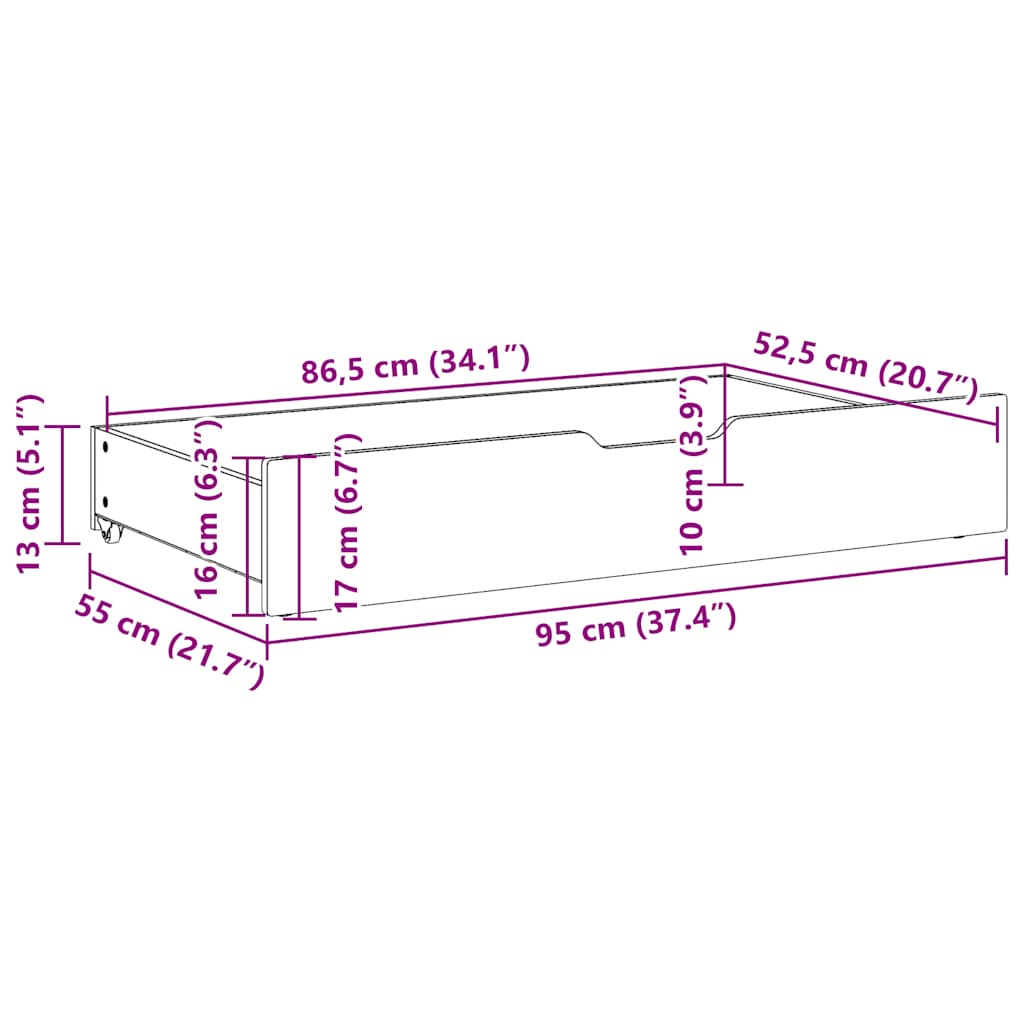 vidaXL Συρτάρια Κρεβατιού 2 τεμ 95x55x17 εκ Καφέ Κεριού Μασίφ Πεύκο