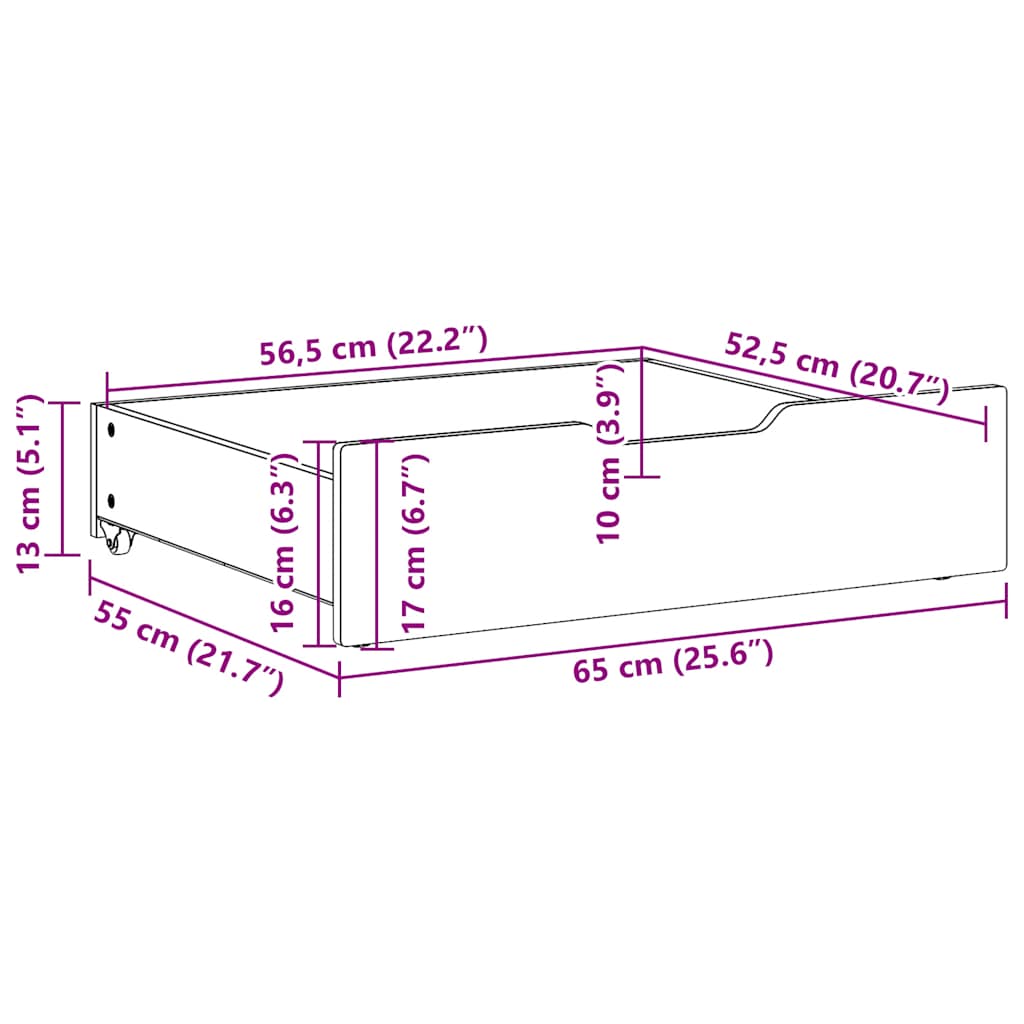 vidaXL Συρτάρια Κρεβατιού 2 τεμ 65x55x17 εκ. Καφέ Κεριού Μασίφ Πεύκο