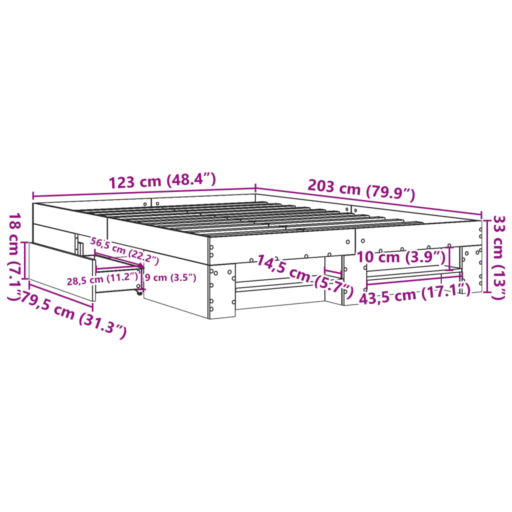 vidaXL Πλαίσιο Κρεβατιού Γκρι Σκυροδέματος 120x200 εκ. Επεξεργ. Ξύλο