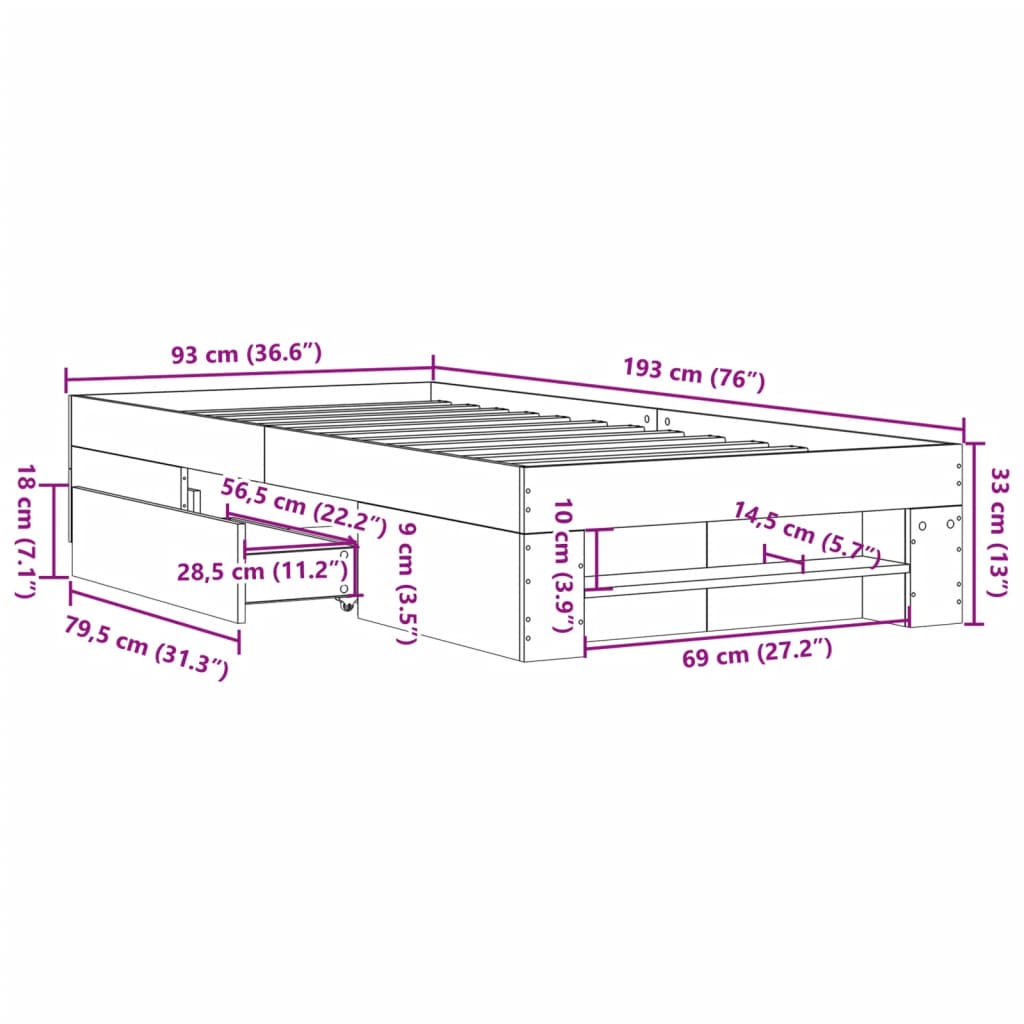 vidaXL Πλαίσιο Κρεβατιού Λευκό 90 x 190 εκ. από Επεξεργασμένο Ξύλο