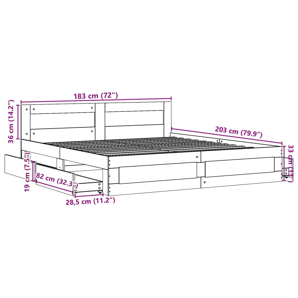vidaXL Πλαίσιο Κρεβατιού με Κεφαλάρι Γκρι Sonoma 180x200εκ. Επεξ. Ξύλο
