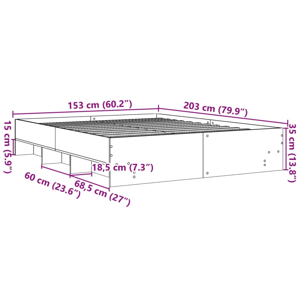 vidaXL Πλαίσιο Κρεβατιού Λευκό 160x200 εκ. Επεξεργασμένο Ξύλο