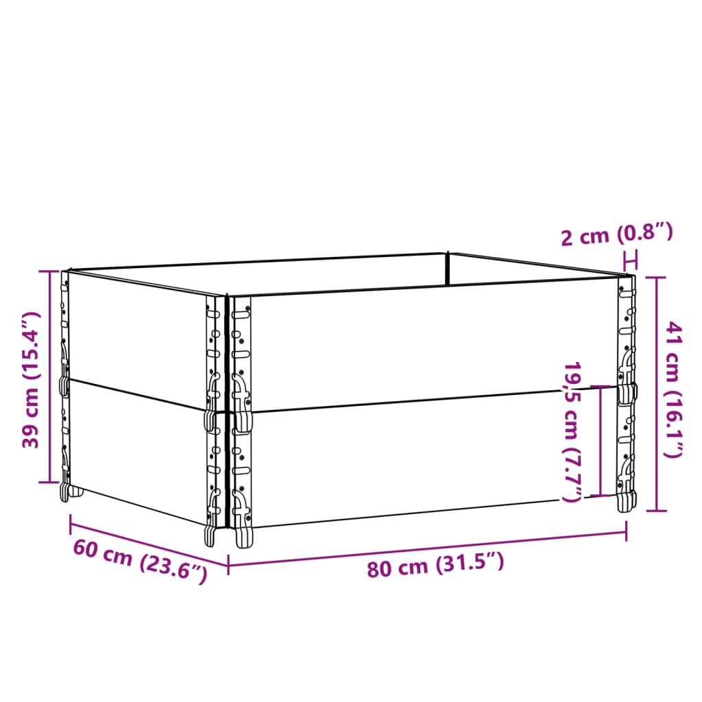 vidaXL Κολάρα Παλέτας 2 τεμ. Μαύρο 80 x 60 εκ. από Μασίφ Ξύλο Πεύκου