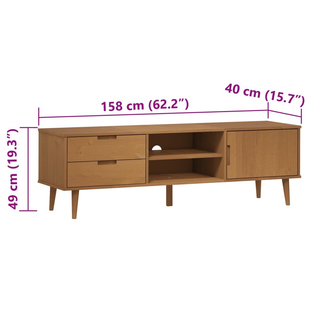 vidaXL Έπιπλο Τηλεόρασης MOLDE Καφέ 158x40x49 εκ. Μασίφ Ξύλο Πεύκου