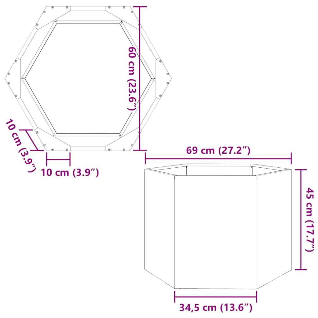 vidaXL Ζαρντινιέρα Κήπου Εξάγωνη 69x60x45 εκ. Γαλβανισμένο Χάλυβα