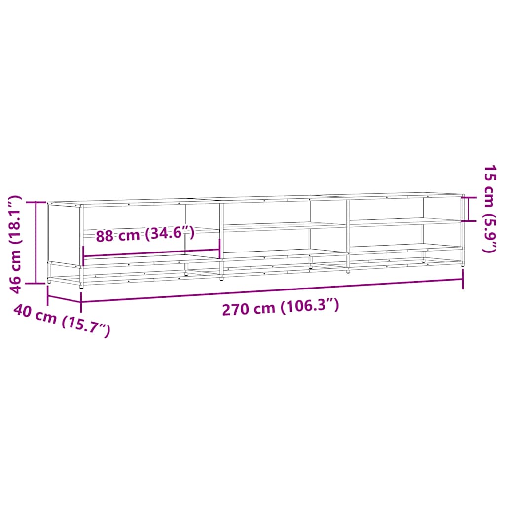 ντουλάπι τηλεόρασης vidaXL Μαύρο 270x40x46 cm Κατασκευασμένο ξύλο