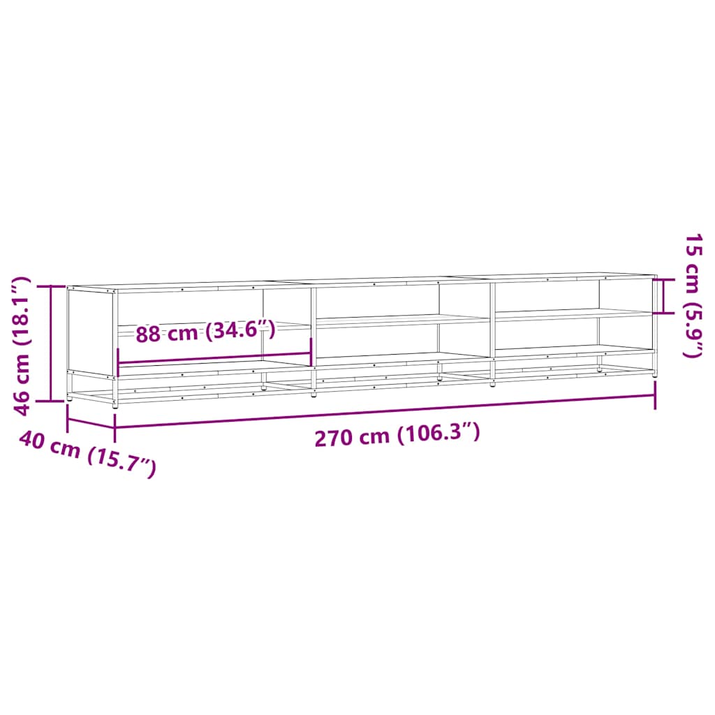 vidaXL Ντουλάπι τηλεόρασης καφέ δρυς 270x40x46 cm Κατασκευασμένο ξύλο