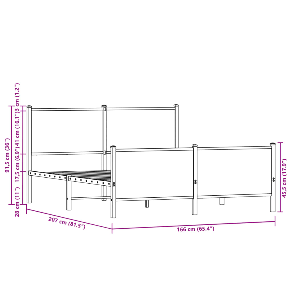 vidaXL Σκελετός Κρεβ. Χωρίς Στρώμα Καφέ Δρυς 160x200 εκ. Μεταλλικό