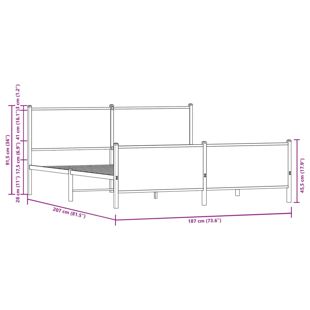 vidaXL Σκελετός Κρεβ. Χωρίς Στρώμα Καφέ Δρυς 180x200 εκ. Μεταλλικό