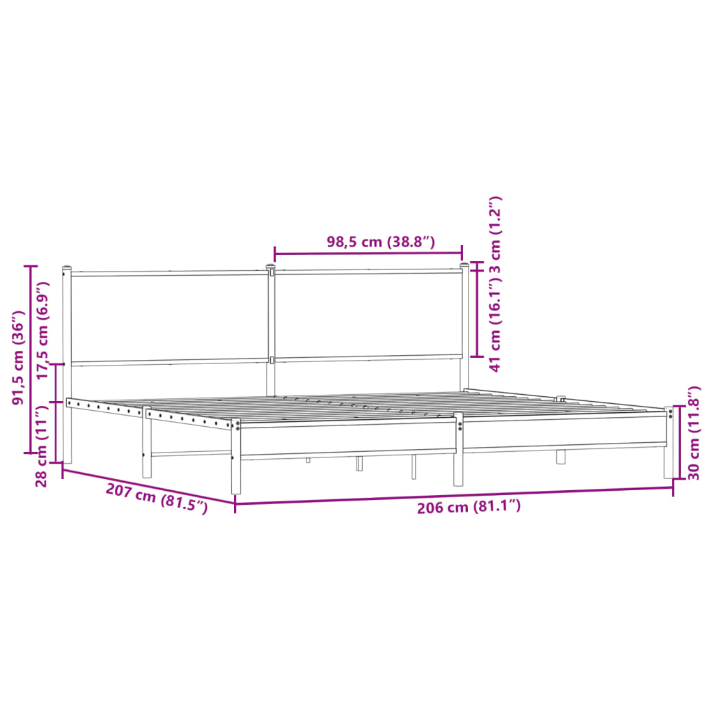vidaXL Σκελετός Κρεβ. Χωρίς Στρώμα Sonoma Δρυς 200x200 εκ. Μεταλλικό