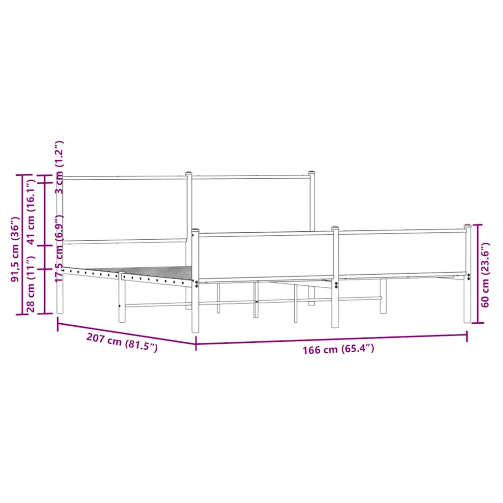 vidaXL Σκελετός Κρεβ. Χωρίς Στρώμα Sonoma Δρυς 160x200 εκ. Μεταλλικό