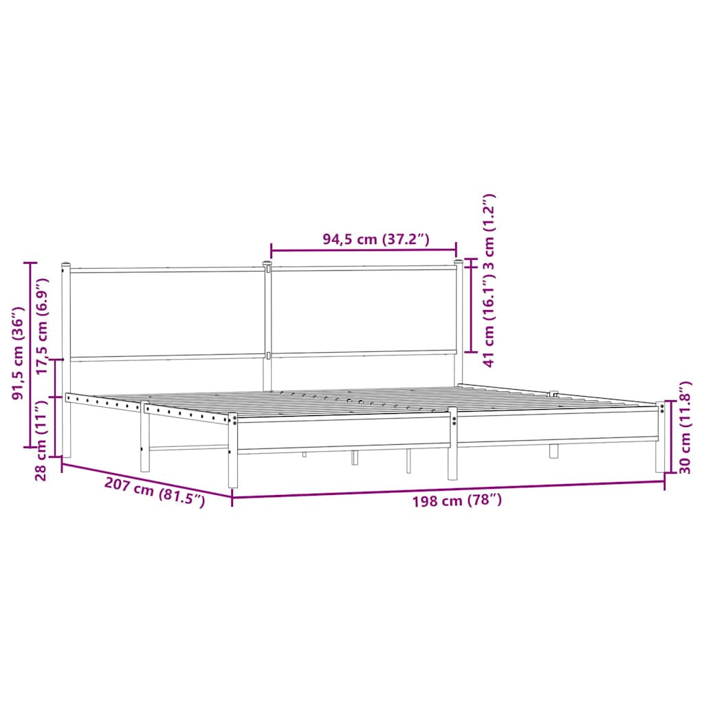 vidaXL Σκελετός Κρεβ. Χωρίς Στρώμα Καφέ Δρυς 193x203 εκ. Μεταλλικό