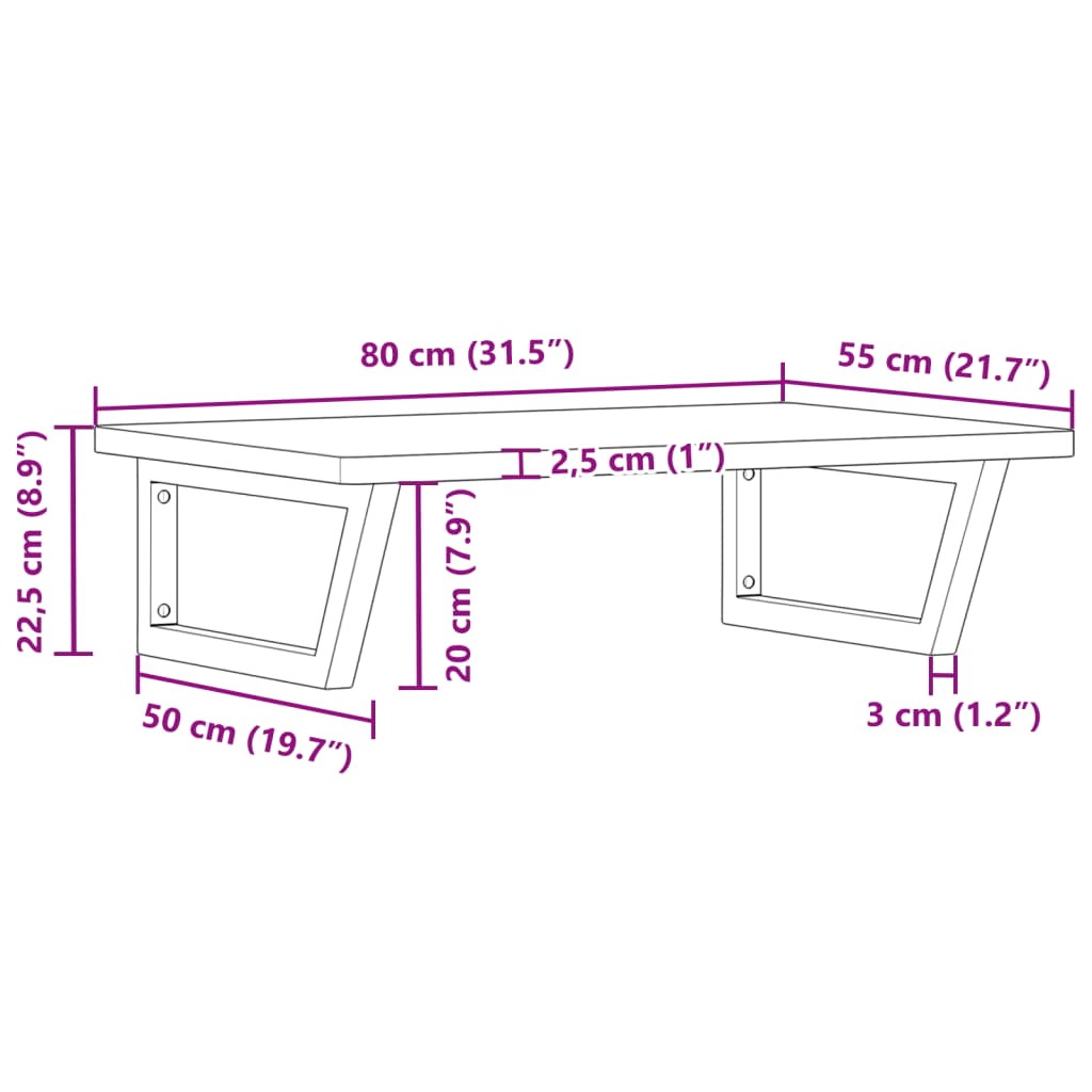 vidaXL Ράφι Νιπτήρα Τοίχου από Ατσάλι / Μασίφ Ξύλο Οξιάς