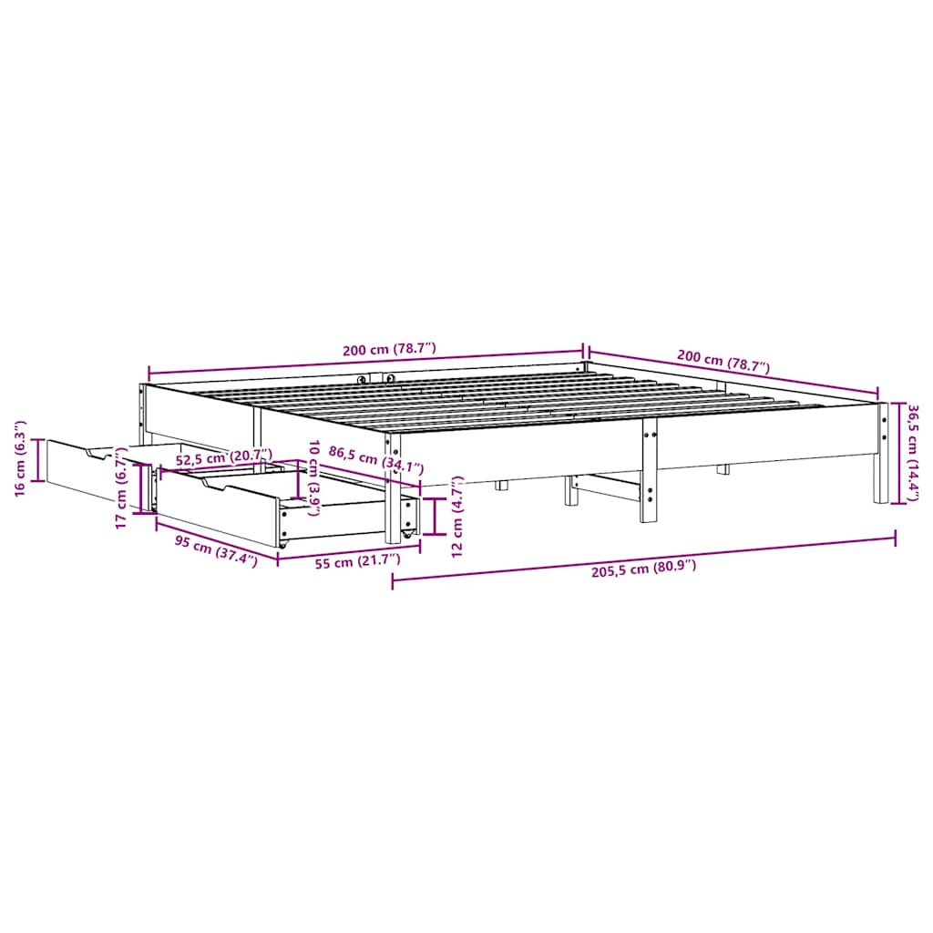 vidaXL Σκελετός Κρεβ. Χωρίς Στρώμα Καφέ Κεριού 200x200 εκ Μασίφ Πεύκο