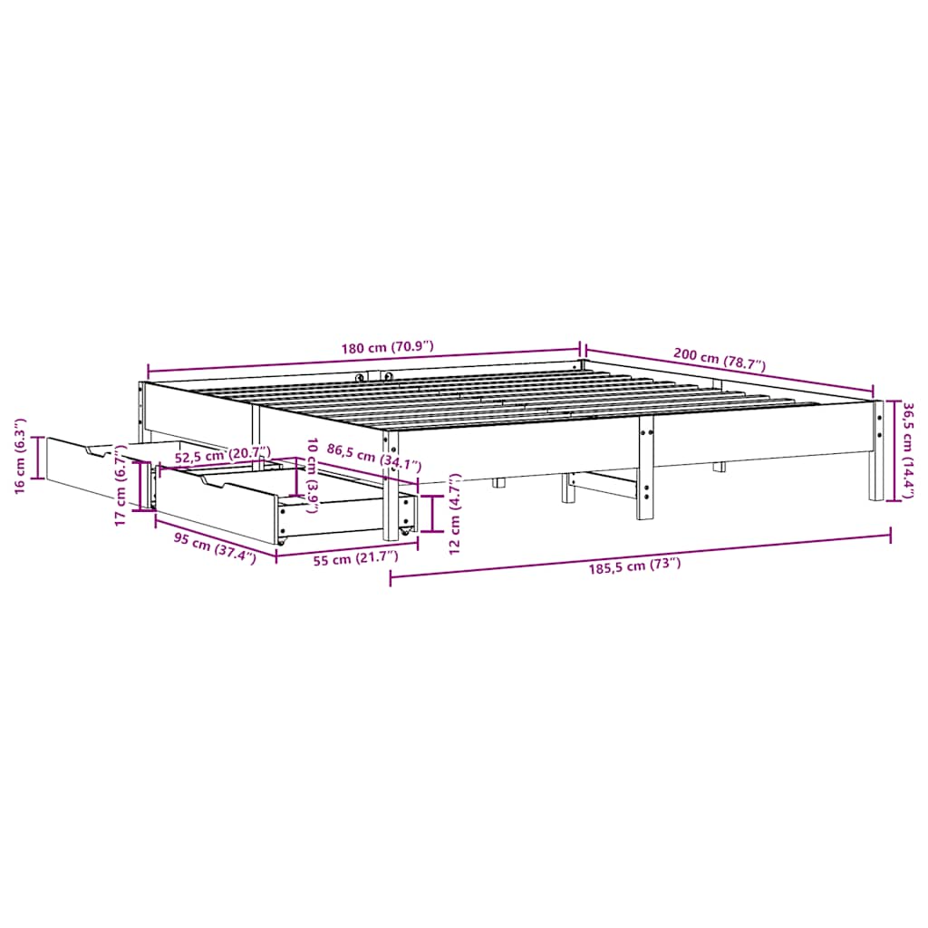 vidaXL Σκελετός Κρεβ. Χωρίς Στρώμα Λευκό 180x200 εκ Μασίφ Πεύκο