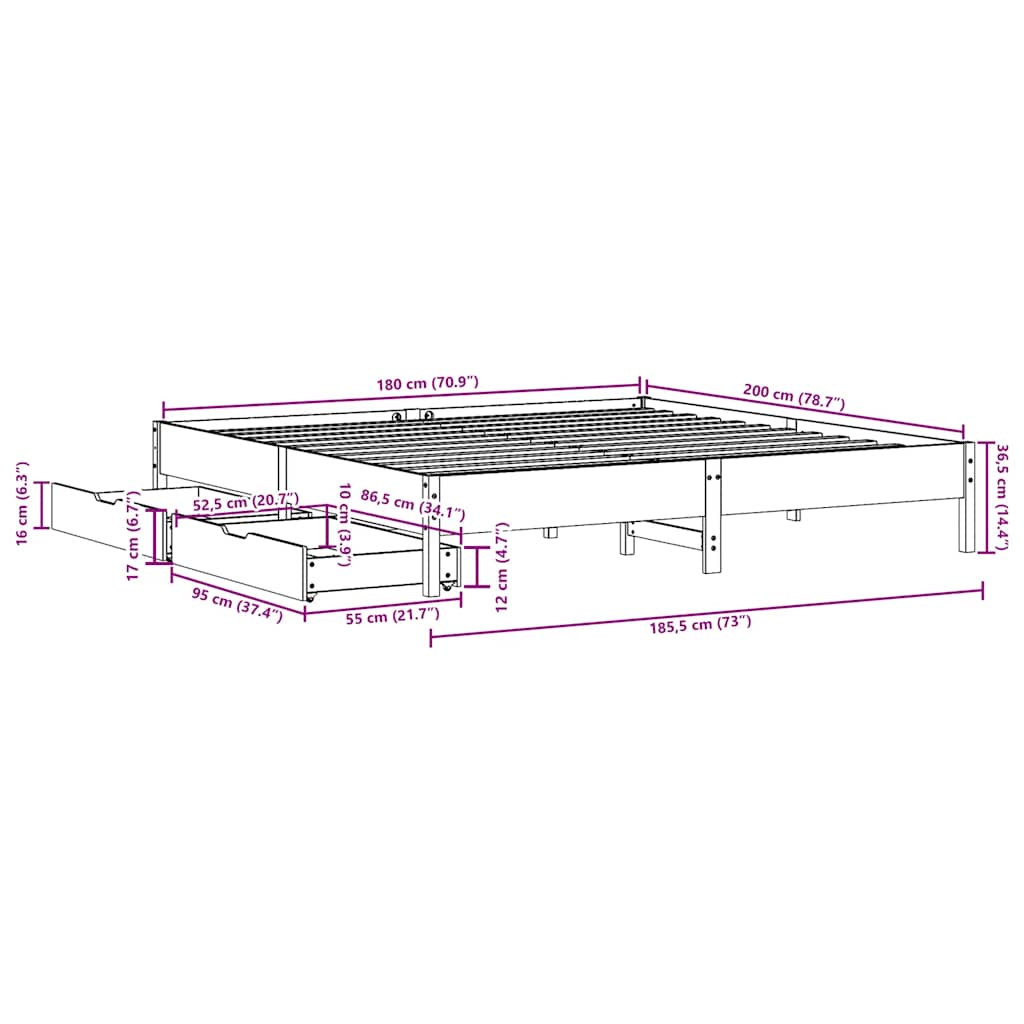 vidaXL Σκελετός Κρεβ. Χωρίς Στρώμα Καφέ Κεριού 180x200 εκ Μασίφ Πεύκο