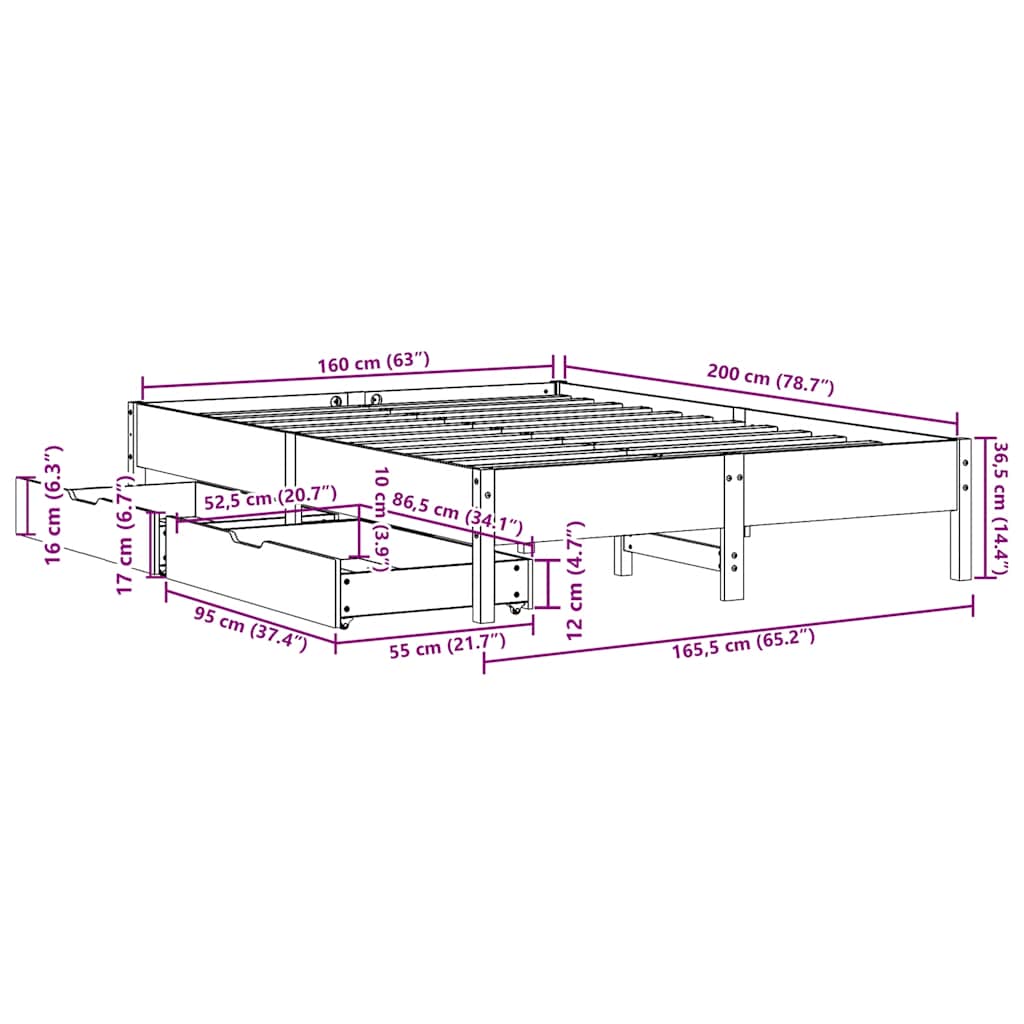 vidaXL Σκελετός Κρεβ. Χωρίς Στρώμα Λευκό 160x200 εκ Μασίφ Πεύκο