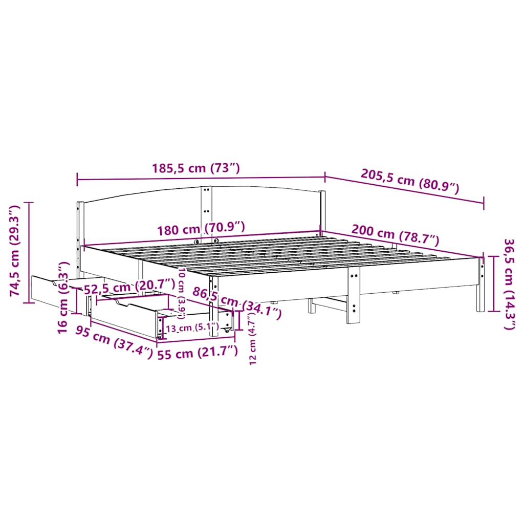 vidaXL Σκελετός Κρεβ. Χωρίς Στρώμα Λευκό 180x200 εκ Μασίφ Πεύκο