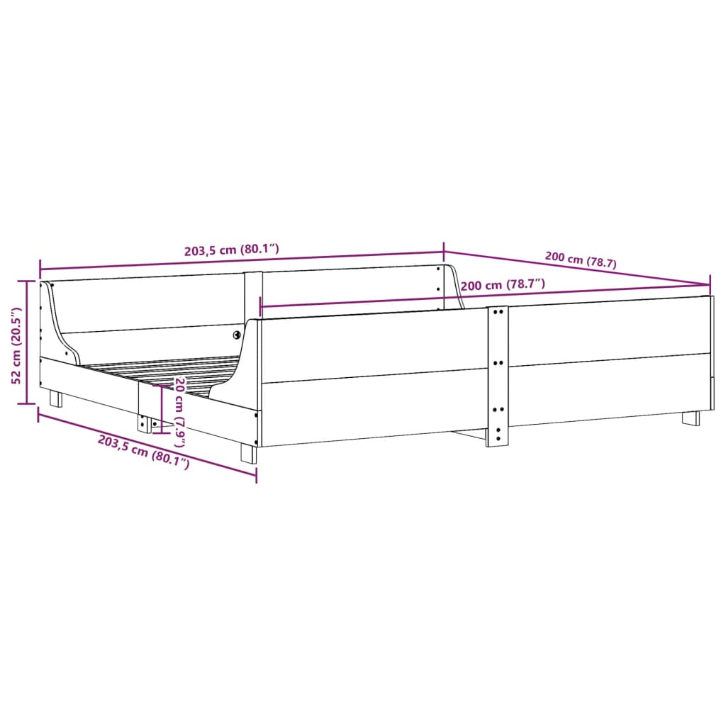 vidaXL Σκελετός Κρεβ. Χωρίς Στρώμα Καφέ Κεριού 200x200 εκ Μασίφ Πεύκο
