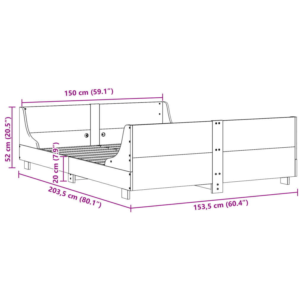 vidaXL Σκελετός Κρεβατιού Χωρίς Στρώμα 150x200 εκ Μασίφ Ξύλο Πεύκου