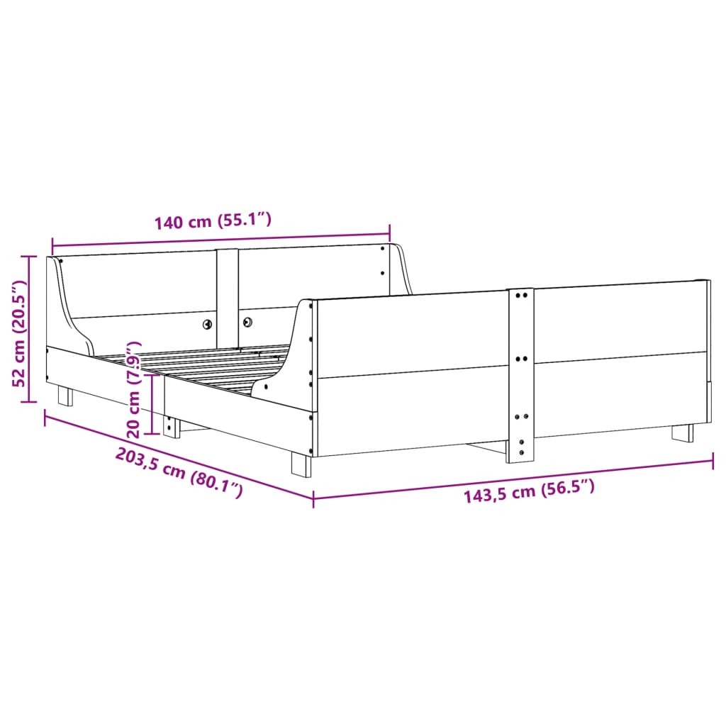 vidaXL Σκελετός Κρεβατιού Χωρίς Στρώμα 140x200 εκ Μασίφ Ξύλο Πεύκου