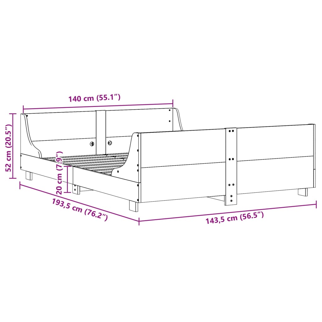 vidaXL Σκελετός Κρεβατιού Χωρίς Στρώμα 140x190 εκ Μασίφ Ξύλο Πεύκου