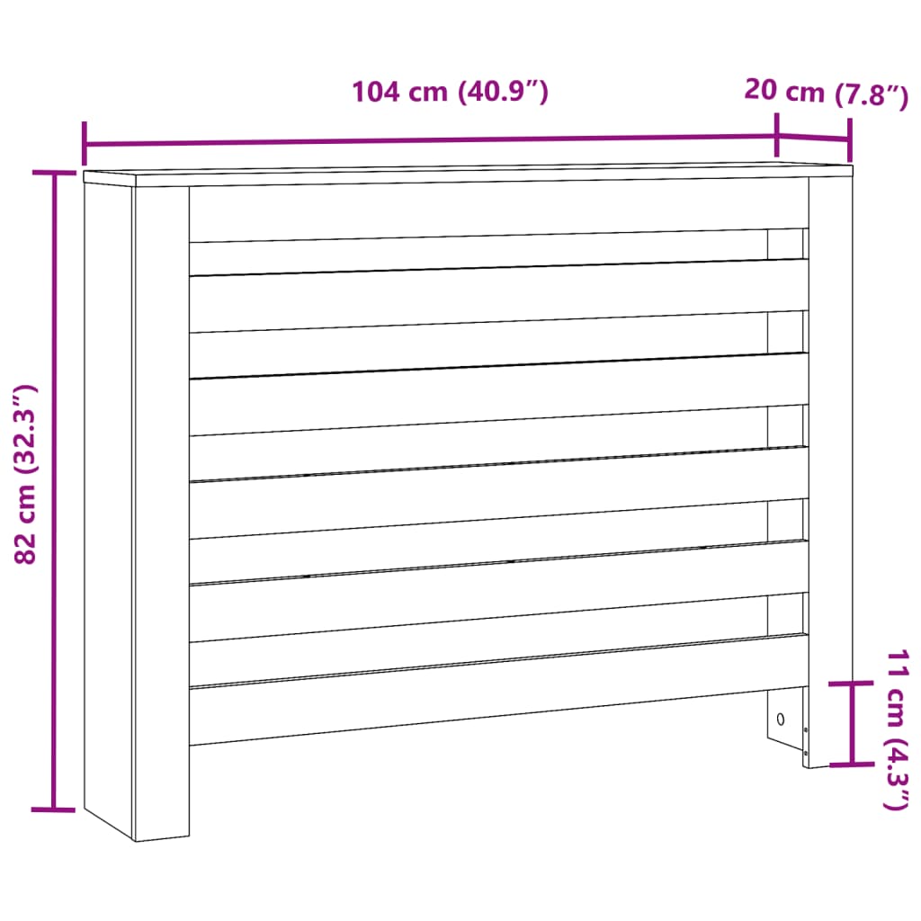 vidaXL Κάλυμμα Καλοριφέρ Γκρι Sonoma 104x20x82εκ Επεξεργασμένο Ξύλο