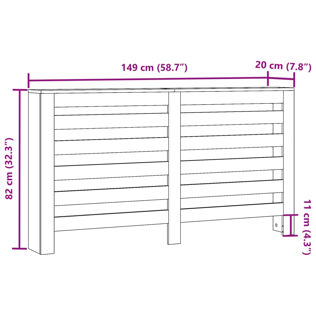 vidaXL Κάλυμμα Καλοριφέρ Γκρι Σκυροδέματος 149x20x82 εκ. Επεξ. Ξύλο
