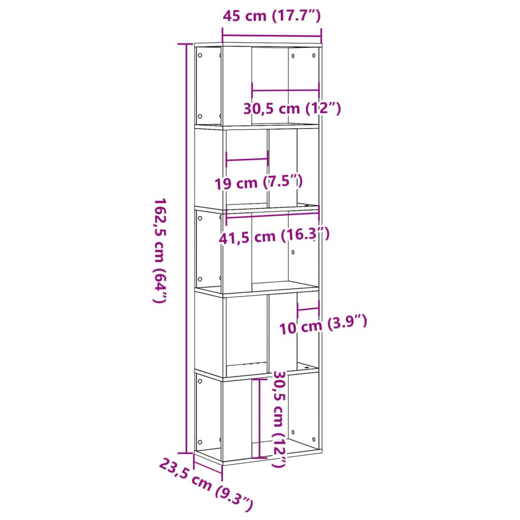 vidaXL Βιβλιοθήκη 5Επιπέδων Sonoma Δρυς 45x23,5x162,5εκ. Επεξεργ. Ξύλο