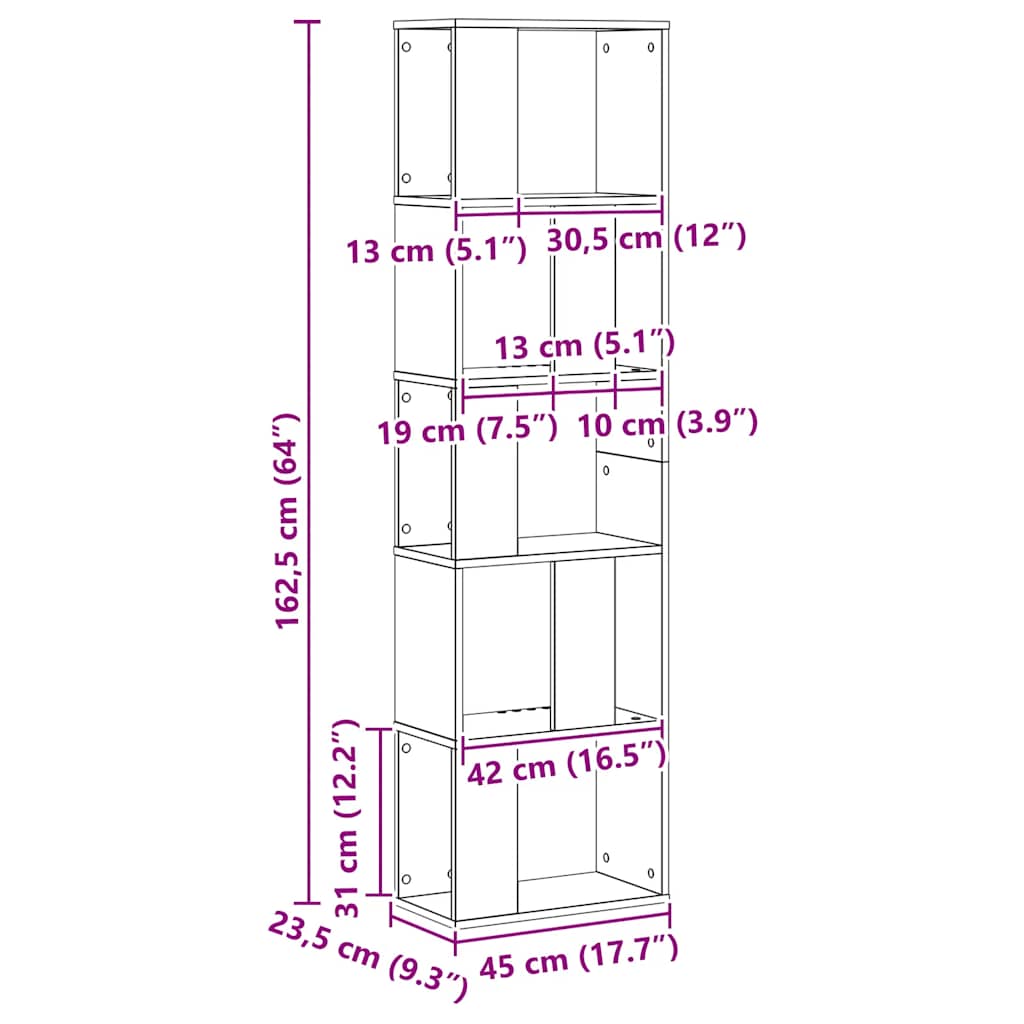 vidaXL Βιβλιοθήκη 5 Επιπέδων Δρυς 45x23,5x162,5 εκ. Επεξεργ. Ξύλο
