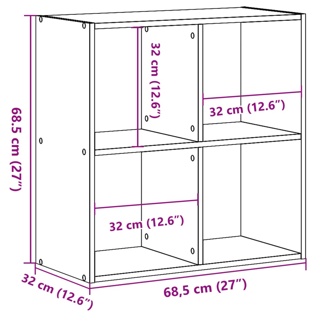 vidaXL Βιβλιοθήκη Γκρι Σκυροδέματος 68,5x32x68,5 εκ. Επεξεργ. Ξύλο