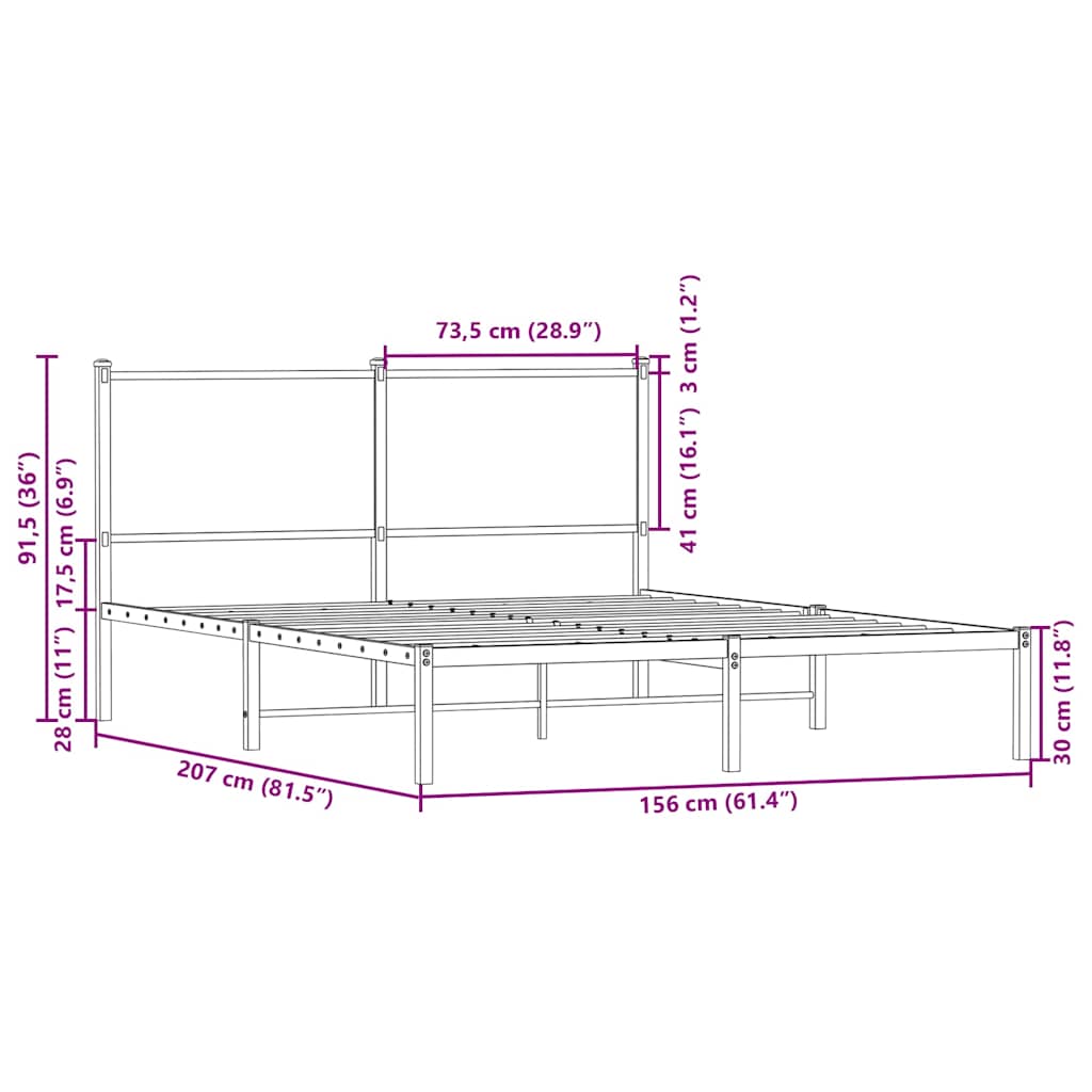 vidaXL Σκελετός Κρεβ. Χωρίς Στρώμα Καφέ Δρυς 150x200 εκ. Μεταλλικό