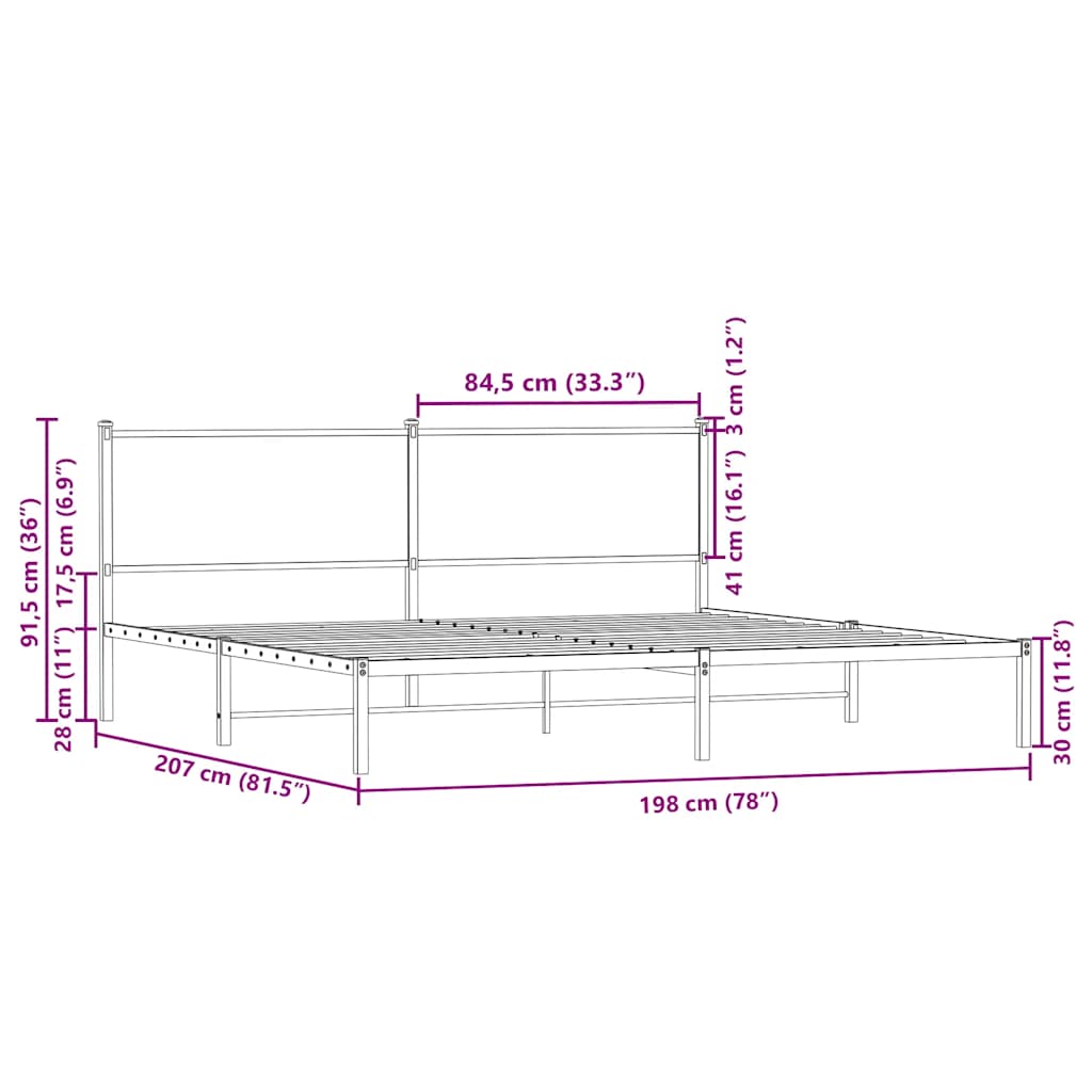 vidaXL Σκελετός Κρεβ. Χωρίς Στρώμα Καφέ Δρυς 193x203 εκ. Μεταλλικό