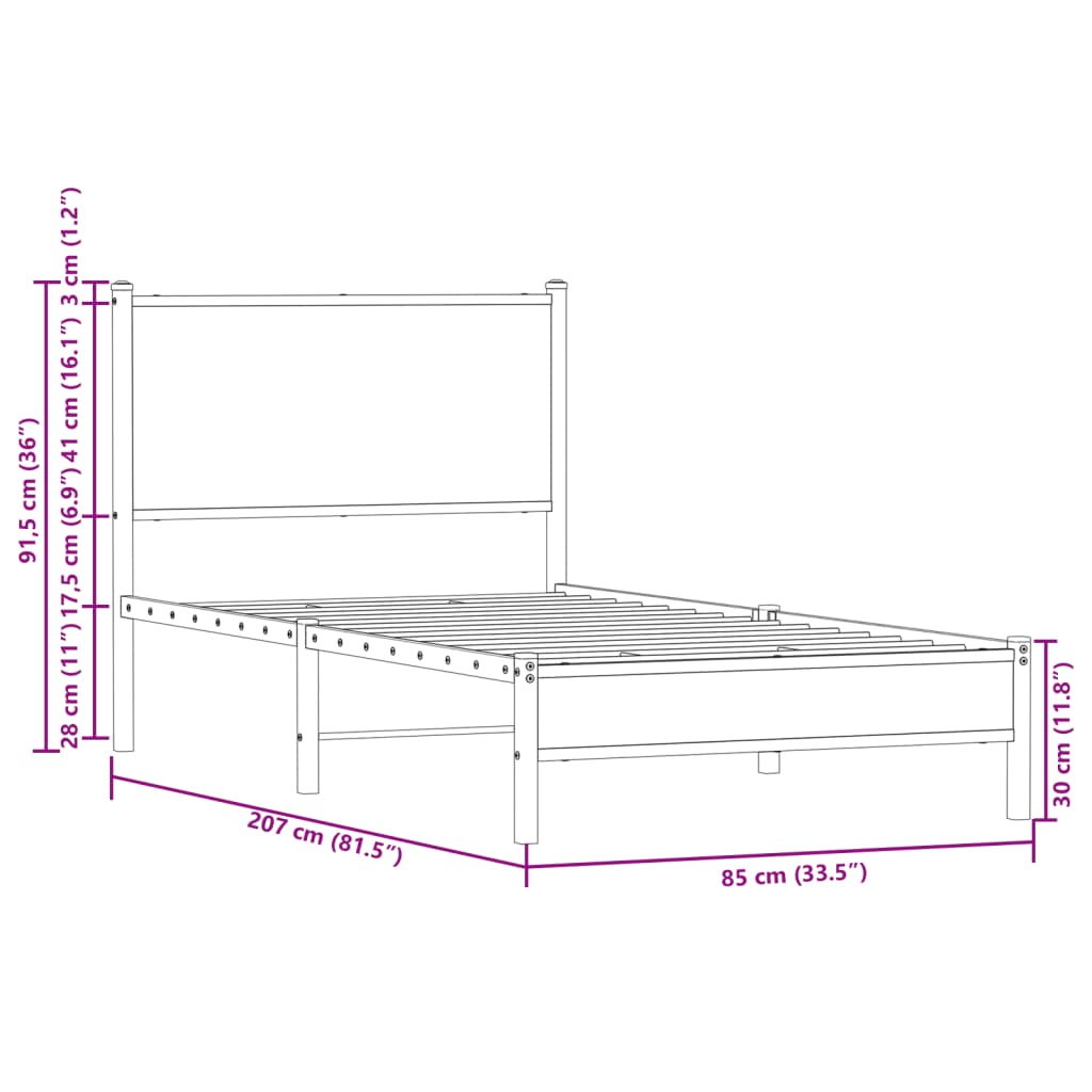vidaXL Σκελετός Κρεβ. Χωρίς Στρώμα Sonoma Δρυς 80x200 εκ. Μεταλλικό