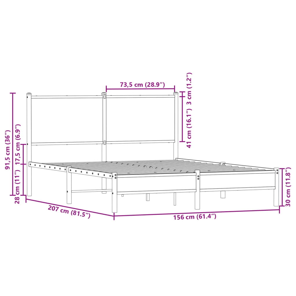 vidaXL Σκελετός Κρεβ. Χωρίς Στρώμα Sonoma Δρυς 150x200 εκ. Μεταλλικό