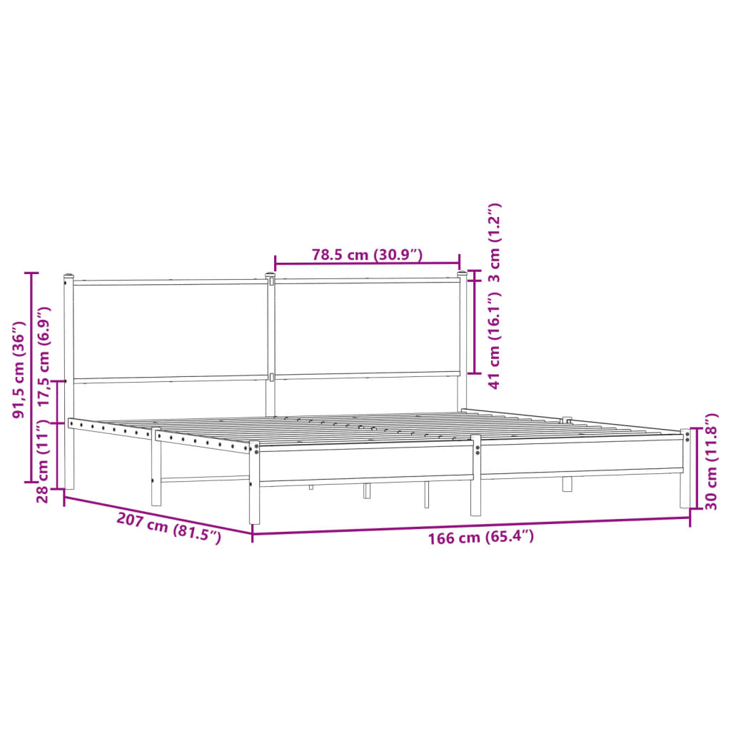 vidaXL Σκελετός Κρεβ. Χωρίς Στρώμα Sonoma Δρυς 160x200 εκ. Μεταλλικό