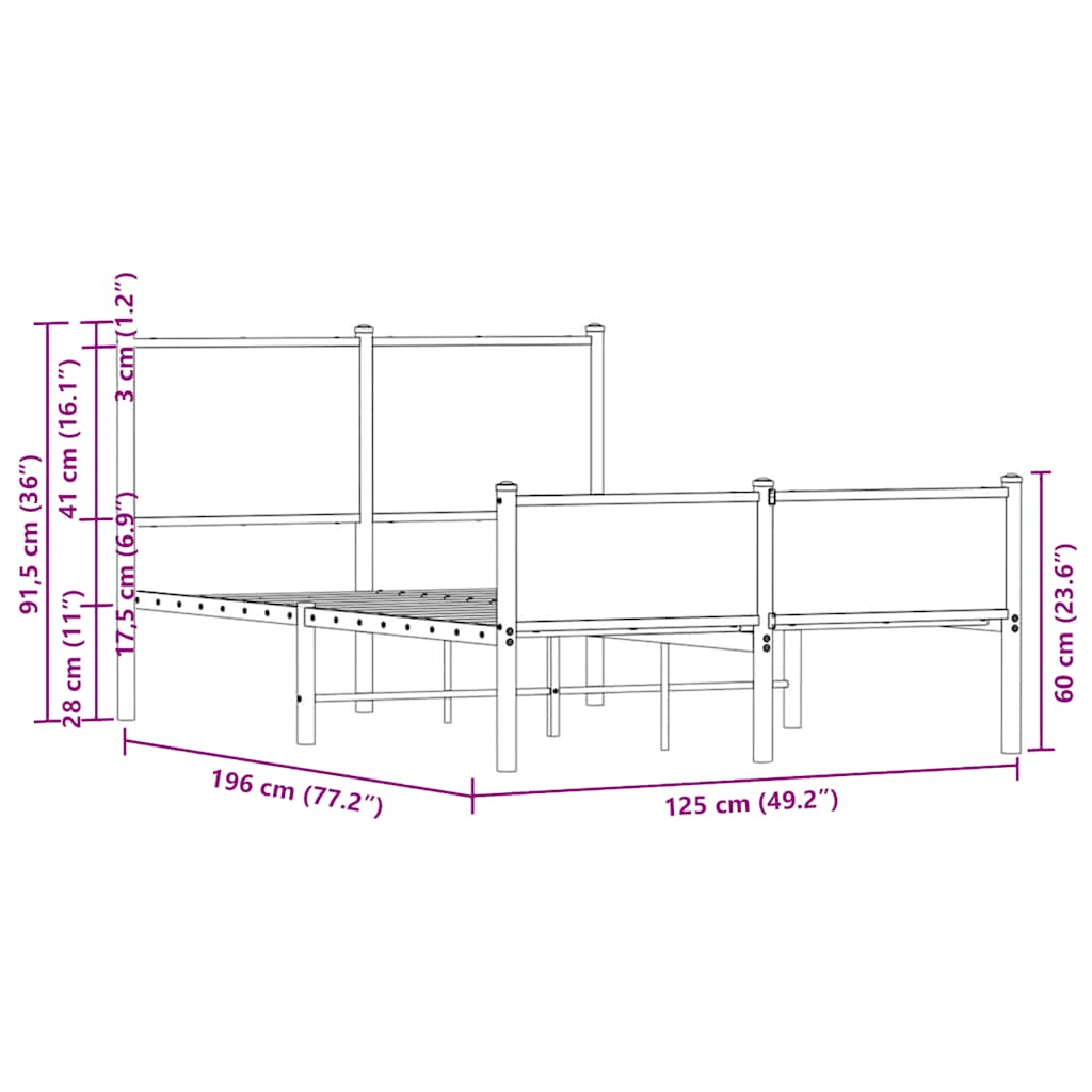 vidaXL Σκελετός Κρεβ. Χωρίς Στρώμα Sonoma Δρυς 120x190 εκ. Μεταλλικό