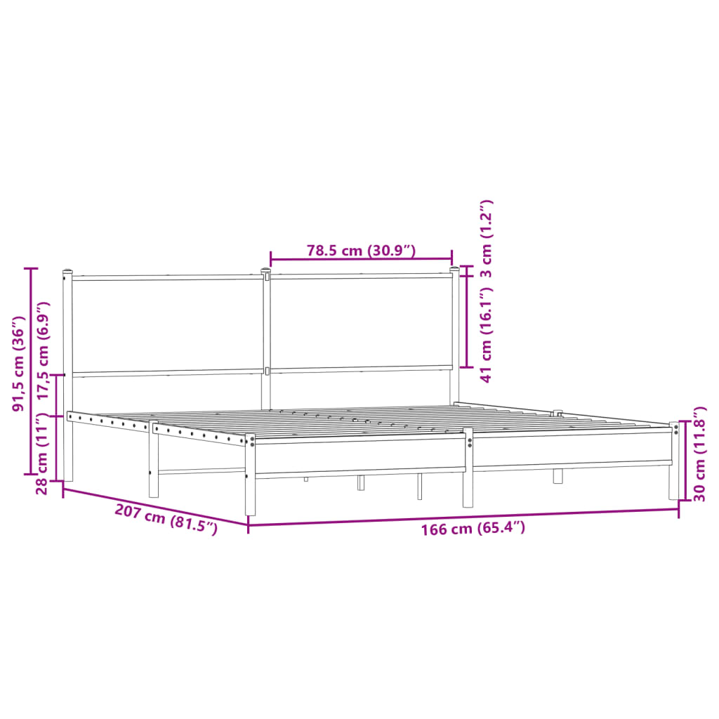 vidaXL Σκελετός Κρεβ. Χωρίς Στρώμα Καφέ Δρυς 160x200 εκ. Μεταλλικό